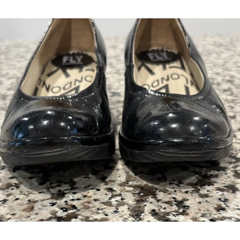 Fly London Yoni Shoes Women’s EU 36 Black Patent Leather Wedge Heel‎ Slip On